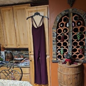 PINK Victoria's Secret Relay Flare Onesie One Piece Jumpsuit Strappy Maroon